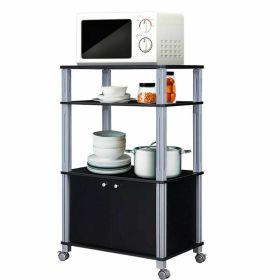 Modern 3-Shelf Kitchen Bakers Rack Cart on Wheels in Black Wood Finish