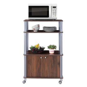 Modern 3-Shelf Kitchen Bakers Rack Cart on Wheels in Brown Wood Finish