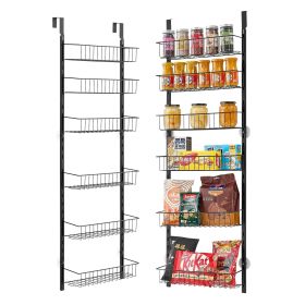 Over the Door Pantry Organizer, 6-Tier Pantry Organization and Storage, Heavy-Duty Steel Hanging Spice Rack, Adjustable Wall Seasoning Shelves (Color: Black, Number of Layers: 6)